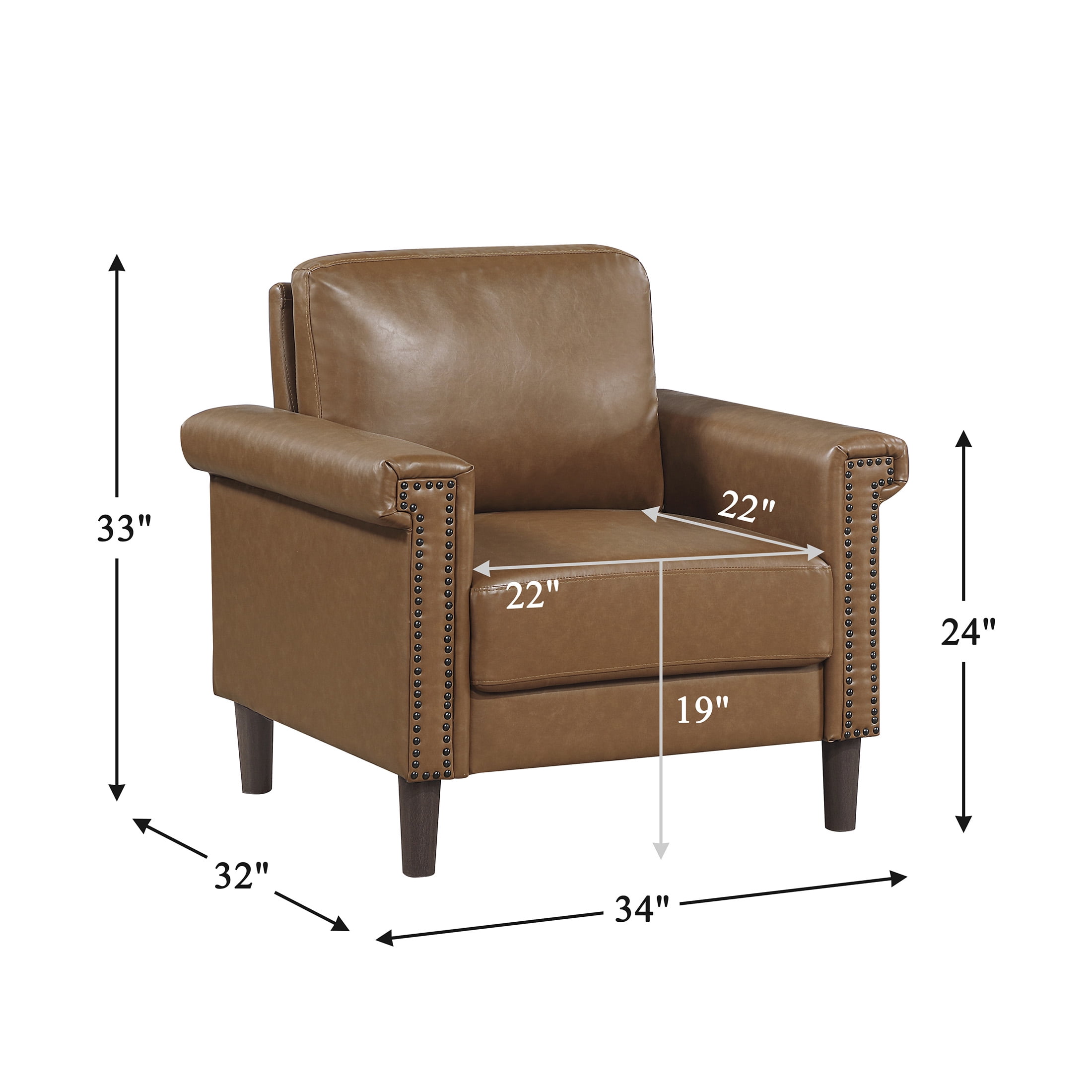 OakvillePark Hartwell Faux Leather Chair with Nailhead Trim, Brown