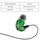 thumbnail image 5 of QKZ Auriculares con cable Auriculares con sonido de alta fidelidad Auriculares deportivos de 3,5 mm Auriculares internos para teléfono, Verde Inevent EL002610-03B, 5 of 7