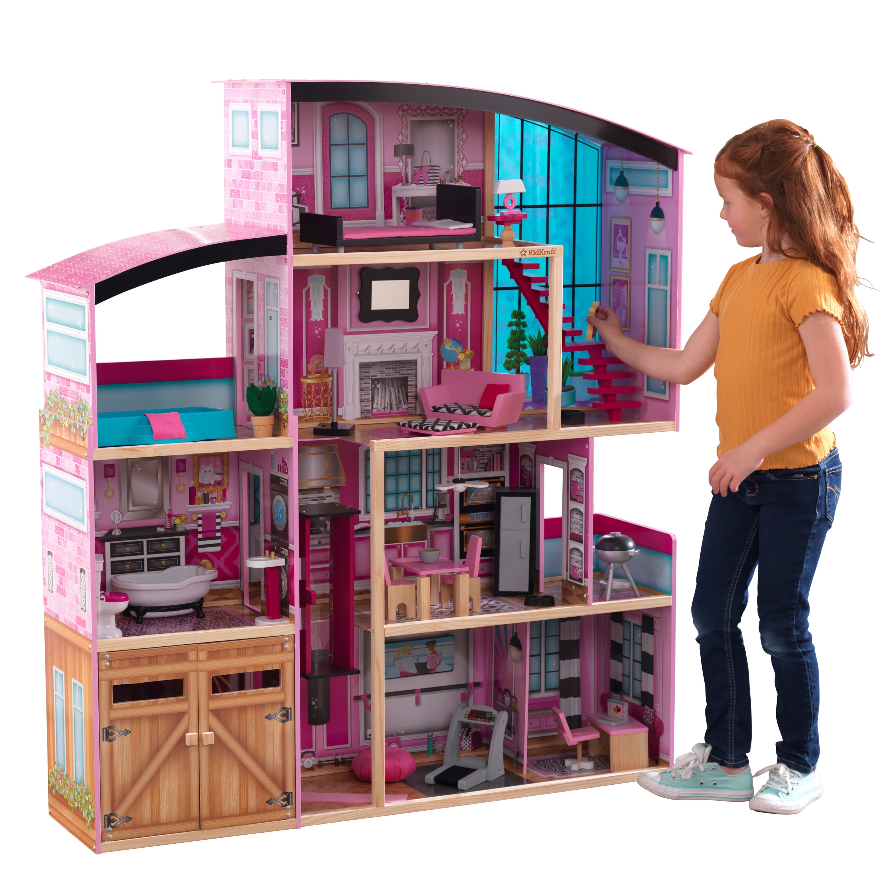 Wooden Kids 3 Storey Doll House With Furniture Accessories Mansion Playhouse Toy 
