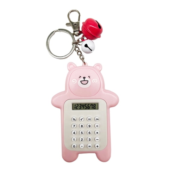 ABS Children Calculator Adorable Battery Powered Animal Shape Replacement LCD Screen Calculators Calculating Tool with Keyring Pink