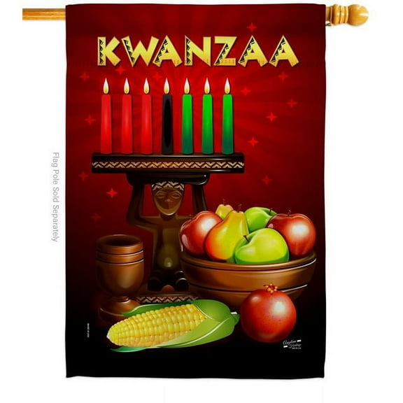 Angeleno Heritage 28 x 40 in. Greeting Kwanzaa House Flag with Winter Double-Sided Decorative Vertical Flags Decoration Banner Garden Yard Gift
