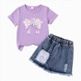 thumbnail image 4 of Toddler Girl Clothing Sets Stylish Cherry Bow Print T-Shirt & Distressed Denim Skirt 2-Piece Outfit Girls Casual Fashion 2-3 Years, 4 of 4