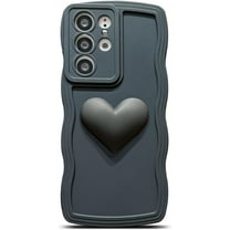 for Samsung Galaxy S21 Ultra Case 6.8", Cute Kawaii 3D Love Heart Solid Color Curly Wave Frame Camera Lens Cover Shockproof Soft Silicone S21 Ultra Phone Case for Women (Black)
