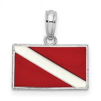 Finest Gold QC10727 Sterling Silver Polished Enameled Dive Flag Pendant  White