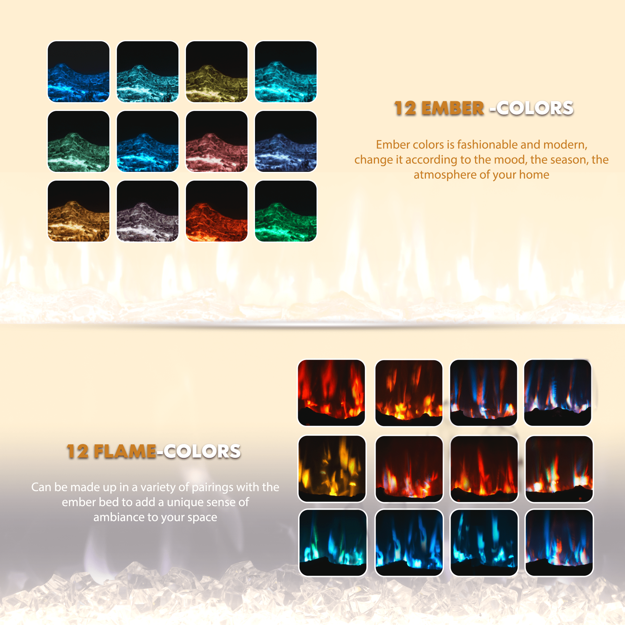 UrbanSync 60" Electric Fireplace WiFi, Freestanding/Inserts/Wall Mounted Fireplace Heater with Alexa, App/Voice Control, 12 Flame Colors, Timer, Log and Crystal