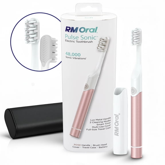 RM ORAL Pulse Sonic Powered Toothbrush, Metal Handle, Case, Soft - Rose-Gold