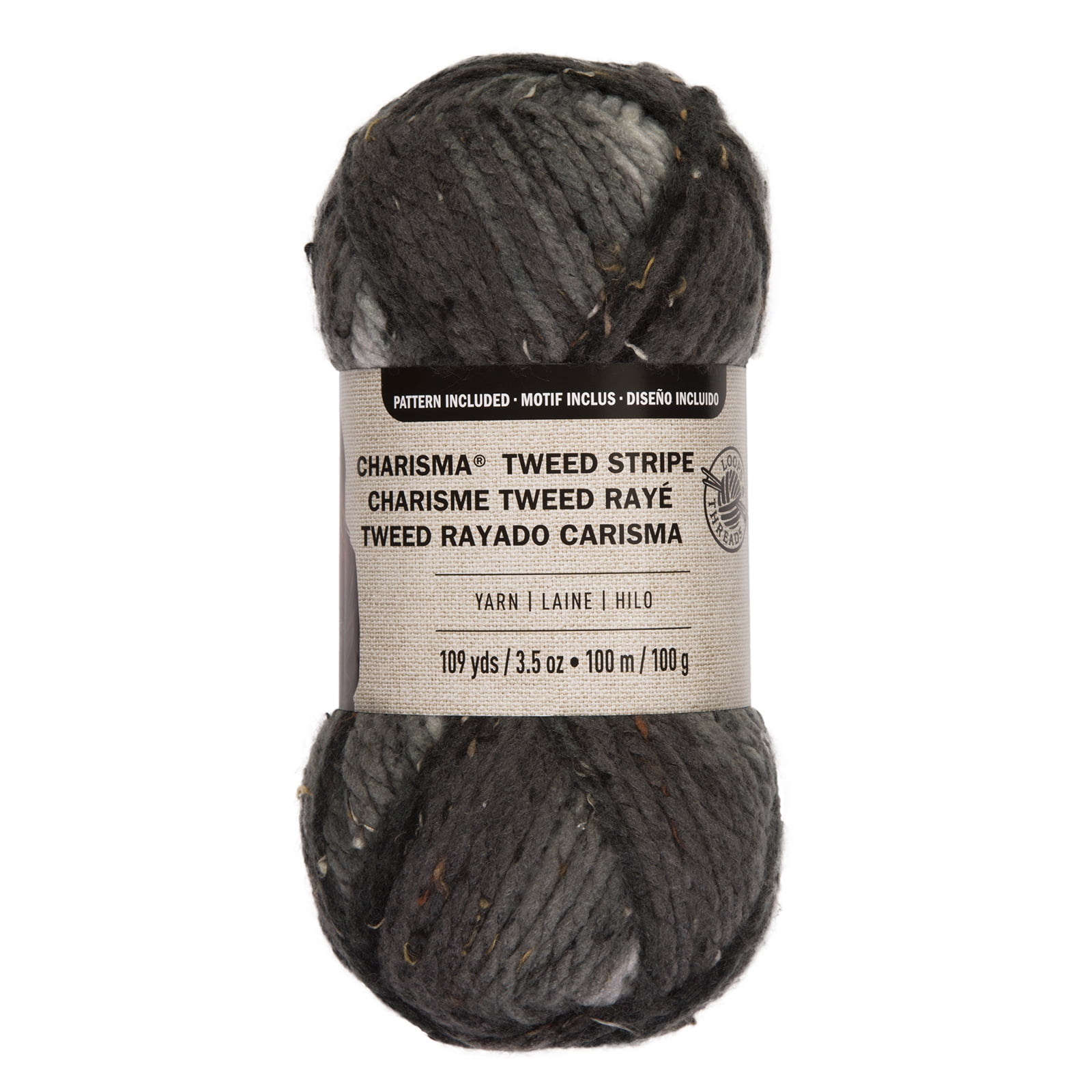 Loops & Threads Charisma Tweed Stripe Yarn - Multicolor Yarn for Knitting, Crochet, Weaving, Arts & Crafts - Charcoal, Bulk 6 Pack