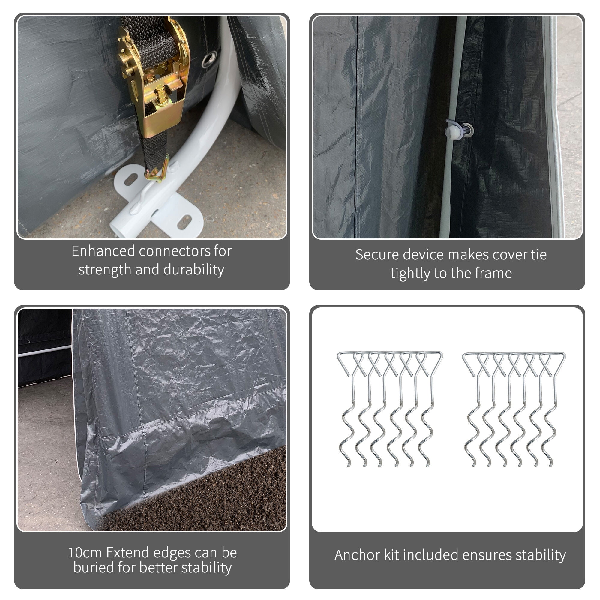 9' x 8' Portable Carport Garage, Heavy-Duty Dark Gray Storage Shelter with UV-Resistant Cover