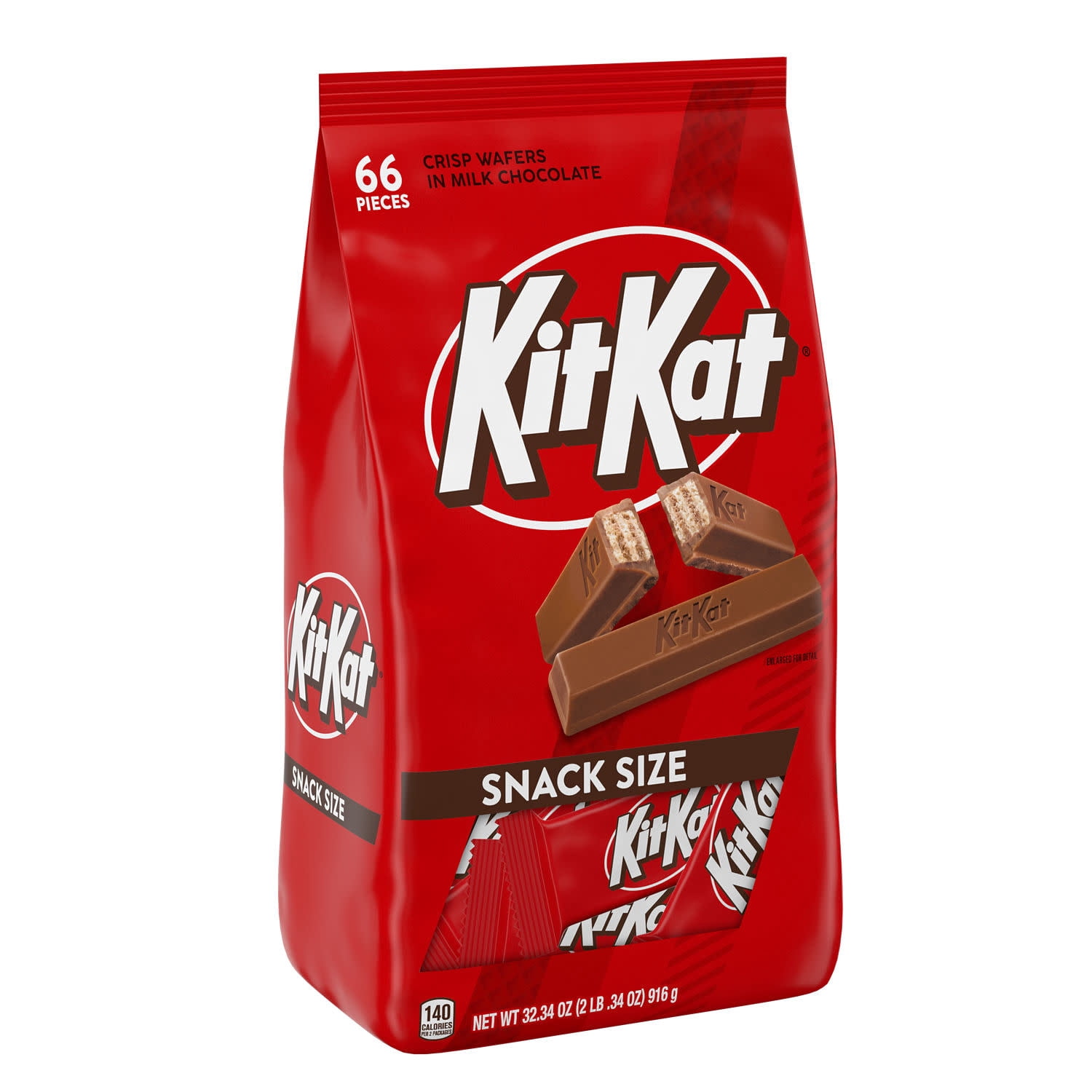 Kit Kat Milk Chocolate Wafer Snack Size Candy, Bag 32.34 oz, 66 Pieces