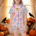 thumbnail image 2 of Afdoent Girls Pajamas Set Halloween Skeleton Print Sleepwear Short Sleeve With Shorts 2Pcs Pajama Sets For Kids Casual Lapel Loungewear Comfortable Holiday Sleepwear 9-10 Years, 2 of 5