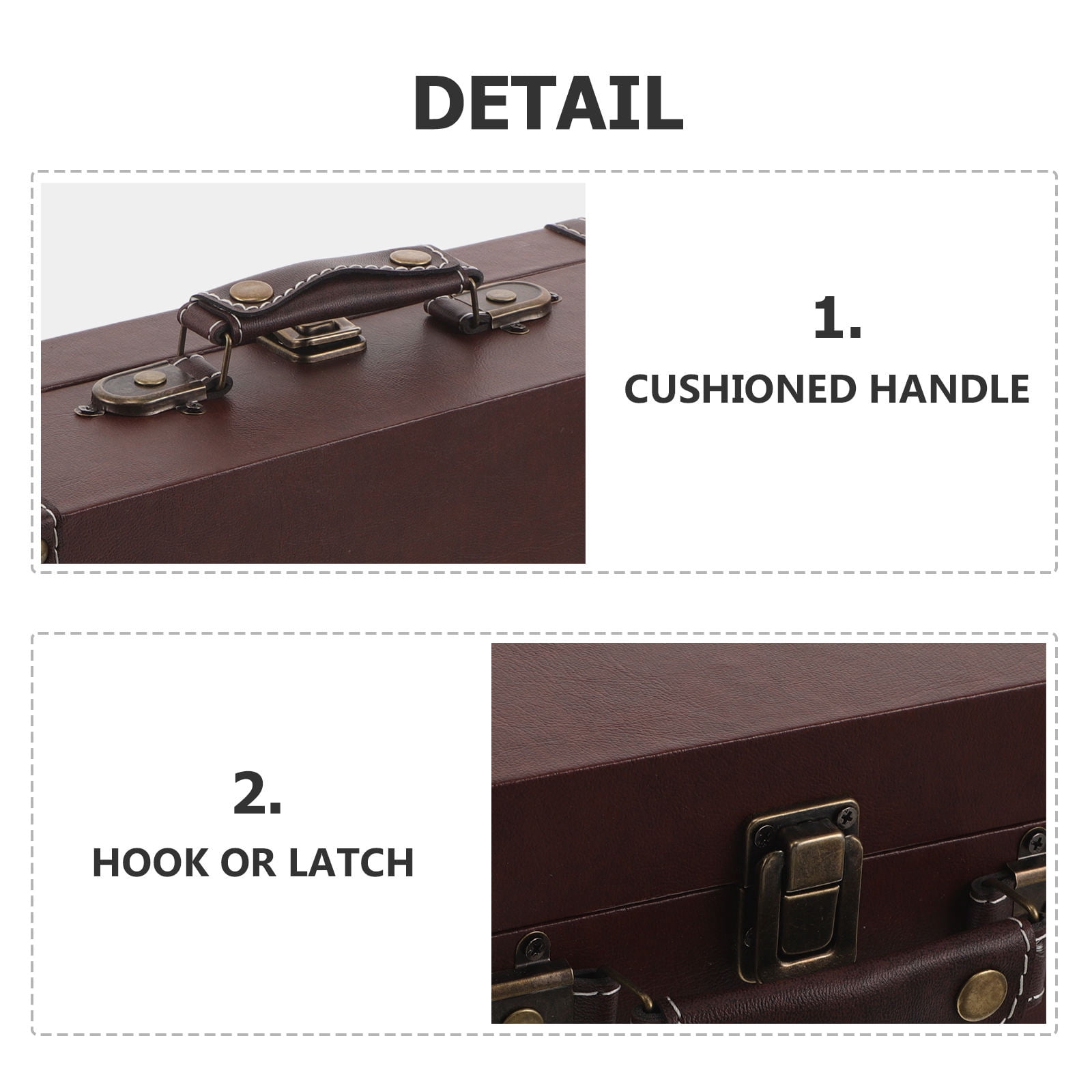 OUNONA Vintage Coffee Suitcase Photo Prop with PU Material and Portable Wooden Chest for Home Decor
