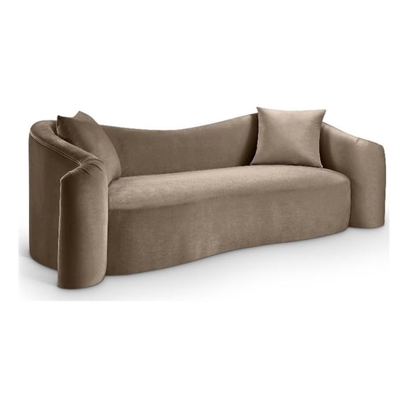Bowery Hill Velvet Taupe Sofa Rectangular Contemporary 91" Assembled