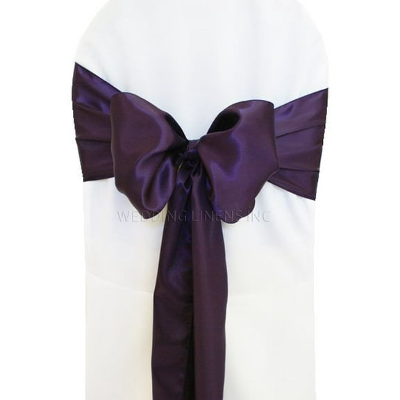 Wedding Linens Inc. (10pcs) 8" x 108" Satin Chair Sashes Chair Sash Bow ties for Wedding Party Catering Banquet Decoration Events - EggPlant
