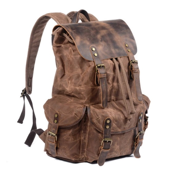 "Monteverde" Rugged Waxed Canvas & Leather Backpack - Tan or Grey