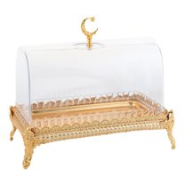 WeiLaiKeQi Cake Stand with Acrylic Lid Butter Dish for Desserts Cakes Banquets Supplies Golden