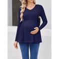thumbnail image 3 of Weardear Maternity Tops Long Sleeve Pleated Waist Pregnancy Shirts V Neck Casual Pregnant Clothes Tunic Blouse for Women, 3 of 6