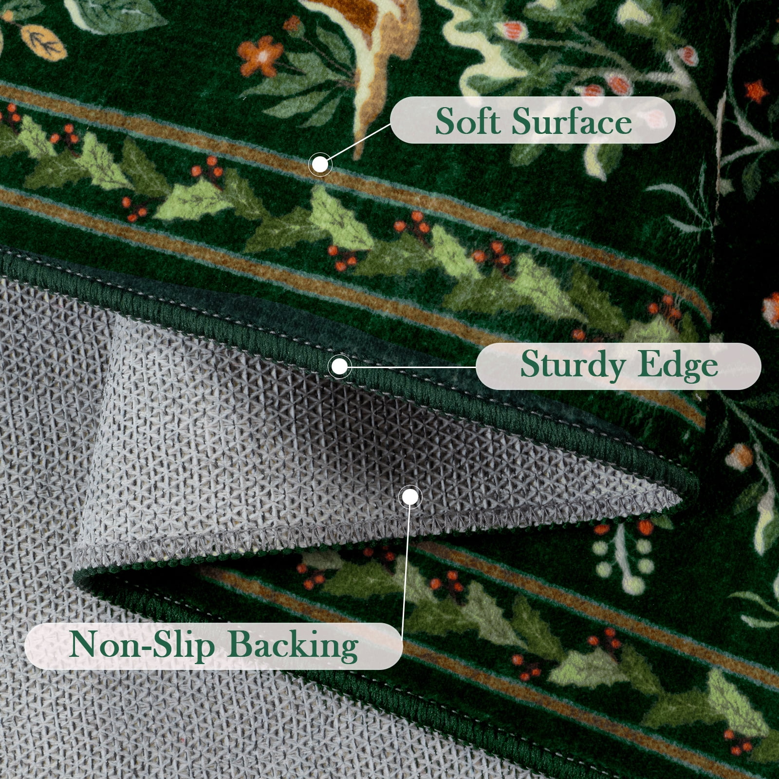 Lahome 8'x10' Christmas Washable Area Rugs,Soft Vintage Ultra-Thin 8x10 Green Rugs for Living Room Bedroom, Easy Clean Boho Non-Slip Accent Carpet for Dining Room Office Holiday Decor(8x10ft,Green)