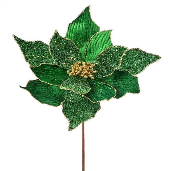 24" VELVET/BEADED POINSETTIA STEM