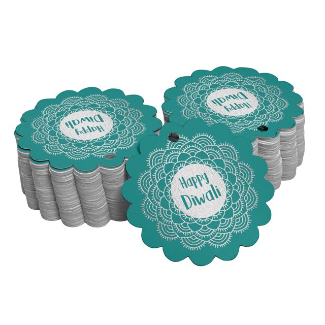 Inkdotpot Silver Foil Paper Hang Tags Happy Diwali Favor Tags 100 Piece