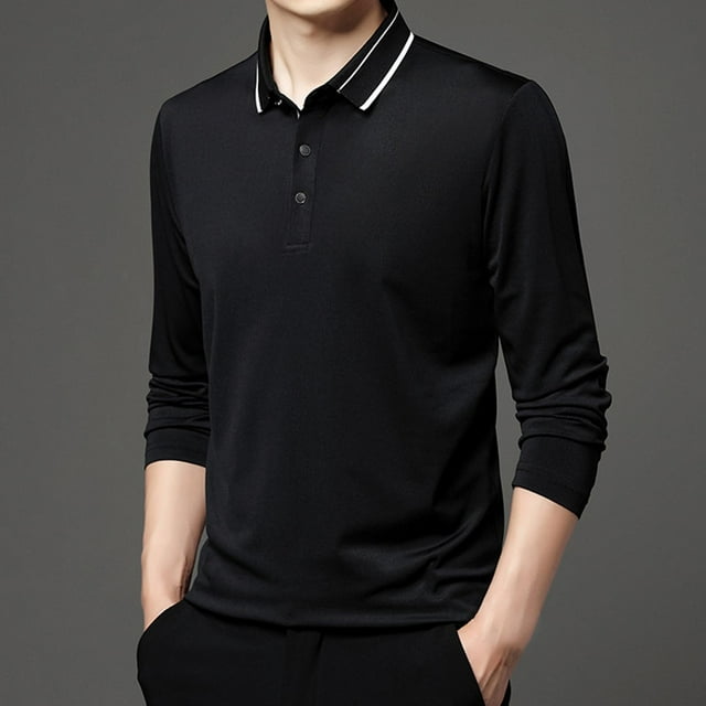 Blusa y camisa de manga larga con cuello vuelto para hombre, pijama deportivo para el hogar, camiseta de color liso, blusa deportiva de poliéster para hombre