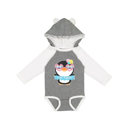 

Inktastic I m 2 Cute Penguin with Sunglasses and Flowers Gift Baby Boy or Baby Girl Long Sleeve Bodysuit