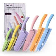 Hecef 6-Piece Kitchen Knife Set, Colorful Coated Stainless Steel Sharp Cooking Knives, Dishwasher Safe