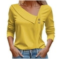thumbnail image 2 of Yellow Womens Tops Asymmetrical Neck Tops for Women Long Sleeve Button Collared V Neck Blouses 2025 Fashion Work Casual Dressy Shirts Going Out Tops for Women, 2 of 5