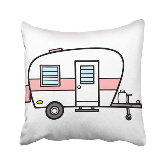 WOPOP Retro Camper Camp Caravan Cartoon Holiday Motor Summer Tourism Pillowcase Pillow Cover 18x18 inches