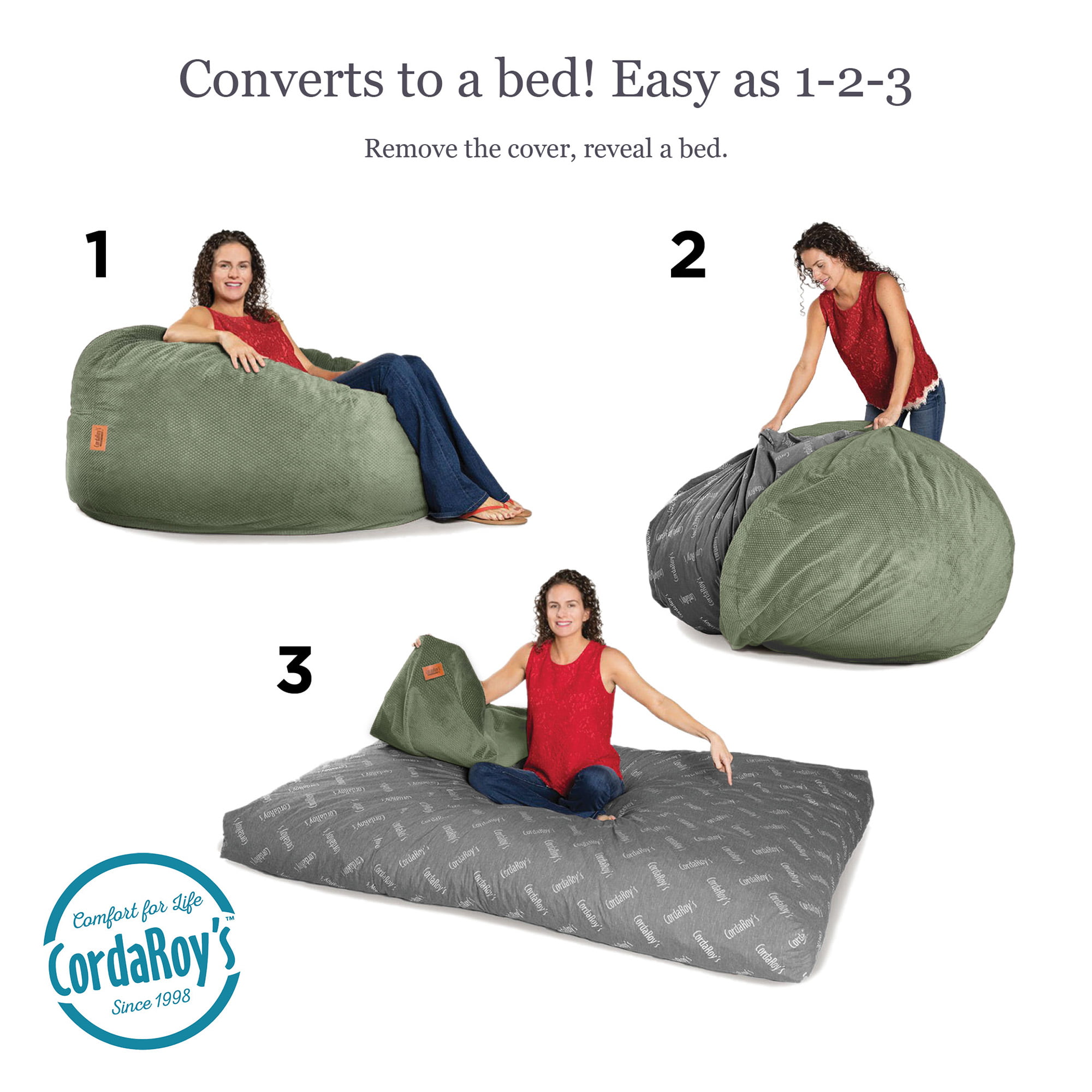 CordaRoy's Chenille Convertible Bean Bag Chair to Bed, As Seen on Shark  Tank, Queen Size, Slate 