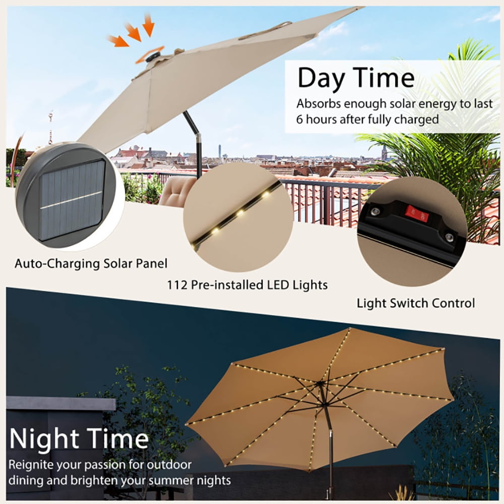 Aimee Lii 10 Feet Patio Umbrella with 112 Solar Lights and Crank Handle, Sunbrella Patio Umbrellas, Beige Aimee Lii 10 Feet Patio Umbrella with 112 Solar Lights and Crank Handle, Sunbrella Patio Umbrellas, Beige