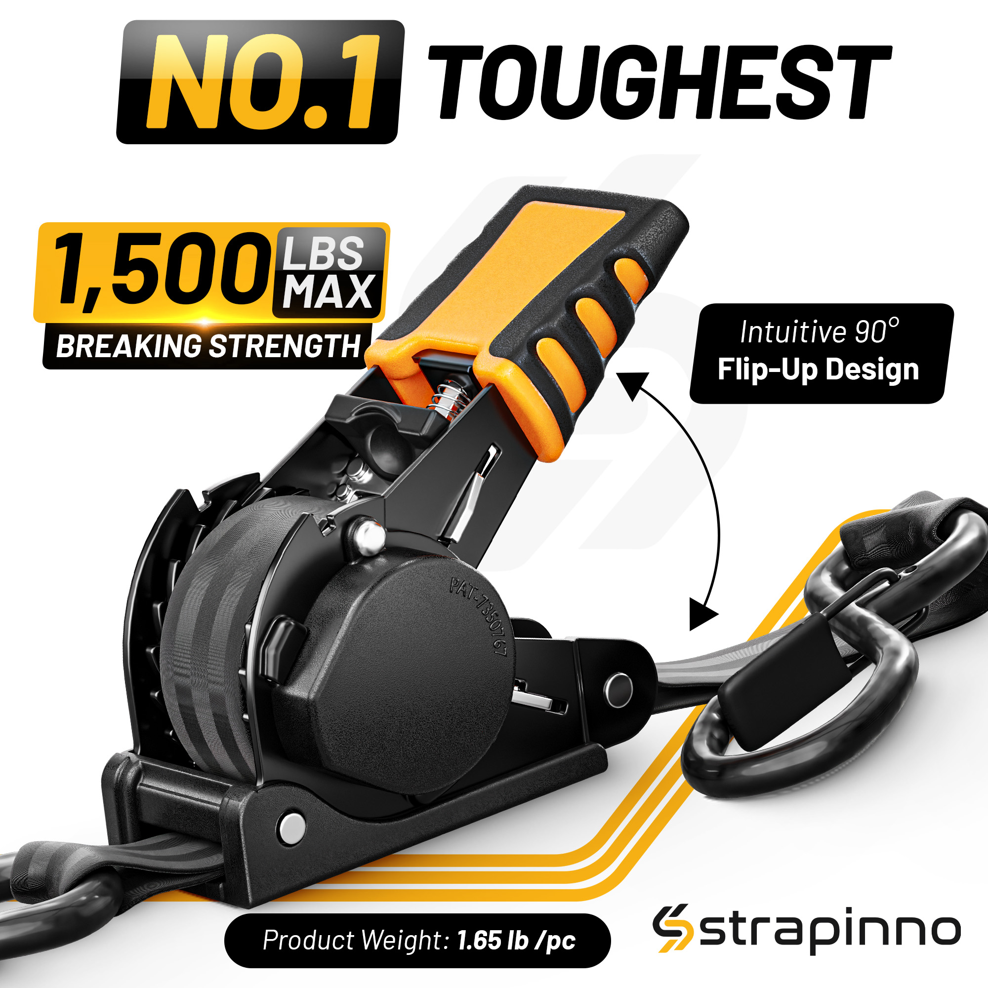Strapinno Retractable Ratchet Straps 1 in x10ft, with Rubber-Coated Handles, S-Hooks, Secure Cargo Tie-Downs for Motorcycles, Bikes & Daily Use, Breaking Strength -1,500LBS/680KG (Black, 4 PK)