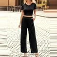 thumbnail image 4 of Lounge Set Womens, Ribbed Crop Top Short Sleeve/Sleeveless Palazzo Pants Loose Sweatsuit ,2 Piece Pajamas Tracksuits, 4 of 7