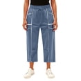 thumbnail image 5 of Women's Baggy Wide Leg Palazzo Capri Pants Blue M, 5 of 5