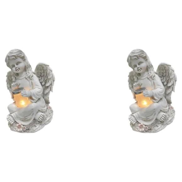 Yuarrent Garden Angel Statue Solar Power Light Sculpture Lawn Outdoor Ornament Chica 2Conjunto