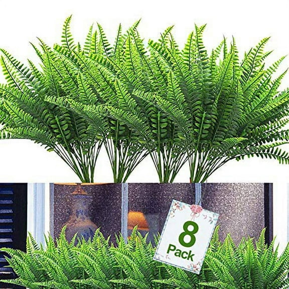 8PCS Artificial Flowers Outdoor UV Resistant Plants, 8 Branches Faux Plastic Corn-flower Greenery Shrubs Plants Indoor Outside Hanging Planter Kitchen Home Wedding Office Garden Decor (Green)