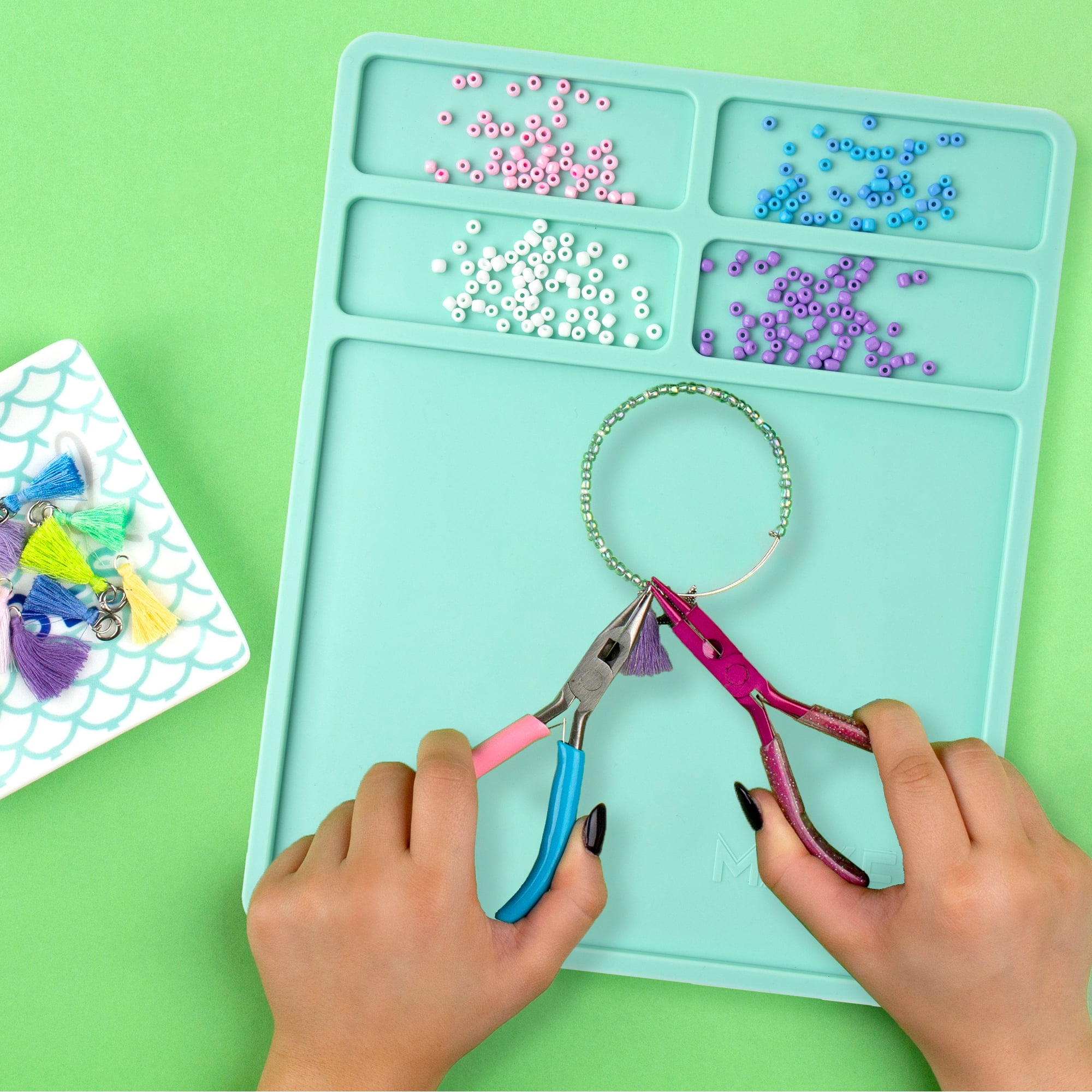 Cousin DIY Silicone Bead Board Crafting Mat with Recessed Compartments, Rolls Up, Teal Blue