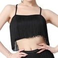 thumbnail image 1 of Top de danza del vientre con flecos y borlas para mujer, ideal para carnavales y mascaradas en clubes. Negro L, 1 of 9