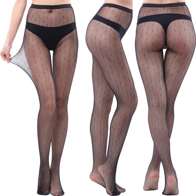 Qertyioot Collants Mode Leggings Unis Pantalons en Maille Transparente Grande Taille Bas Résille en Filet
