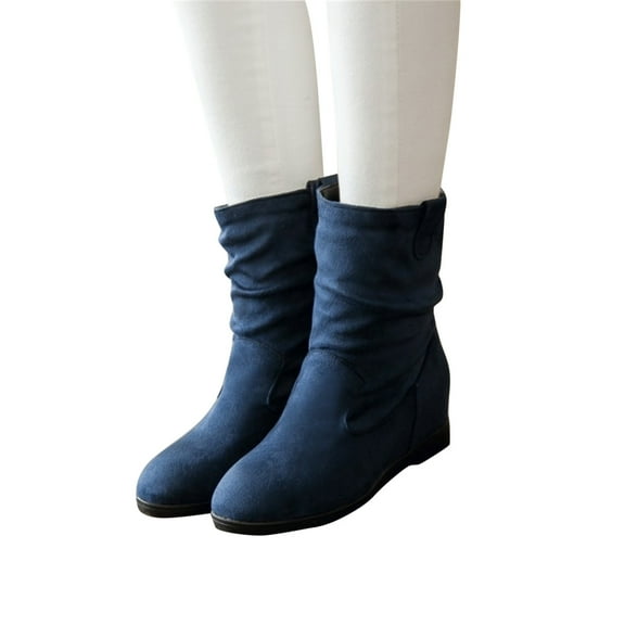 Chenyee Womens Mid Calf Boots Soft Suede Slouchy Flat Low Heel Under Knee High Dress Booties