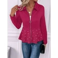 thumbnail image 4 of Women'S Pearl Trim Blazer Open Front Long Sleeve Shawl Collar Elegant Suits Jackets Rose Red L, 4 of 7