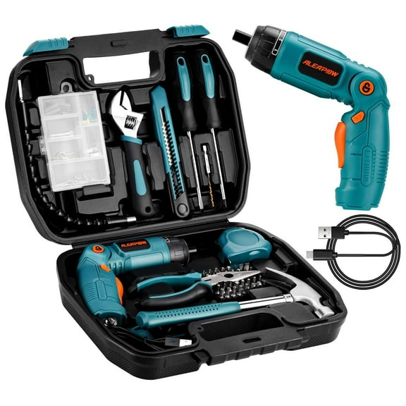 ALEAPOW 124PCS 4V Cordless Screwdriver Tool Kit Set