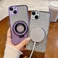 thumbnail image 5 of Magnetic Case for iPhone 13 Mini Case Sparkle Cute with Stand Phone Case [Compatible with MagSafe] Slim Glitter Card Shockproof Protective Women Girls Cover Case for iPhone 13 Mini Purple YD, 5 of 9