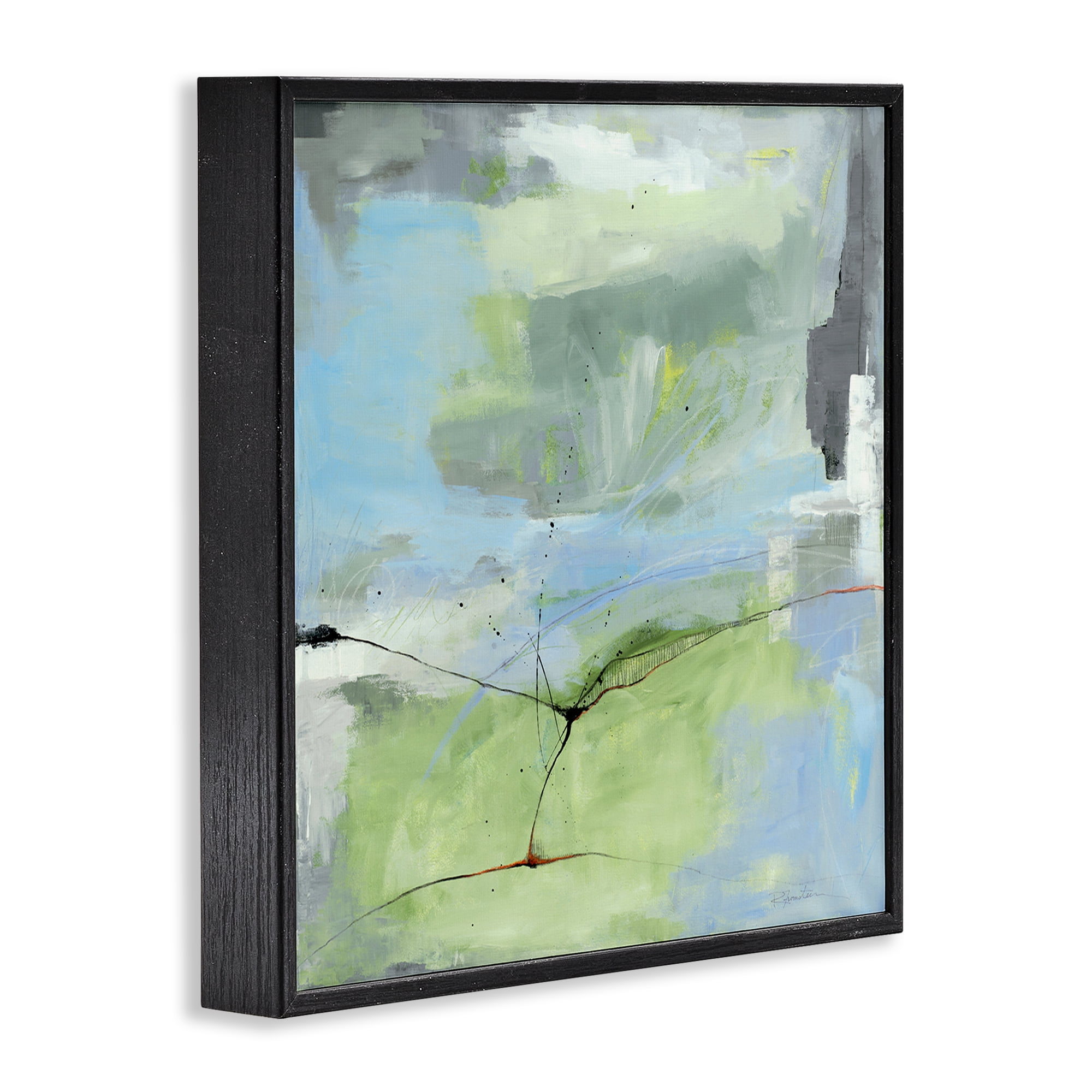 Stupell Industries Abstraction with Streaked Line Abstract Painting Black Framed Art Print Wall Art, 24 x 24
