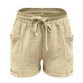 thumbnail image 4 of Comdrip Linen Drawstring Pants Women, Women's Fashion Casual High Waist Pants Straight Leg Sports Casual Loose Shorts Summer Shorts for Women Beige L, 4 of 9