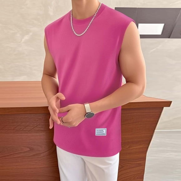pstuiky Camiseta sin mangas para hombre, Camiseta de tirantes vintage de color liso para hombre, estilo casual, deportiva, transpirable, con cuello redondo Camisas de hombre l