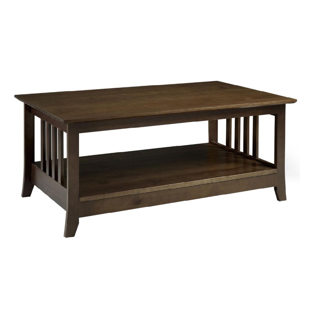 Rectangular Wooden Frame Coffee Table with Angled Legs and Open Shelf