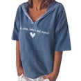 thumbnail image 1 of Birdeem Mode Femme Décontractée Manches Courtes Col en V Imprimé Lettre T-Shirt Blouse, 1 of 5