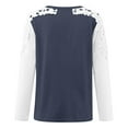 thumbnail image 3 of WREESH Womens Fashion T-Shirts Color Block Casual Round-Neck Lace Hollow Out Long Sleeve Pullover Slimming Blouse T-Shirt Tops Dark Blue, 3 of 4
