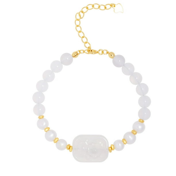 Pulsera de calcedonia blanca y perla de agua dulce para mujer
