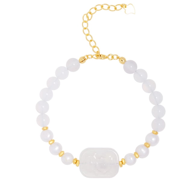 Pulsera de calcedonia blanca y perla de agua dulce para mujer
